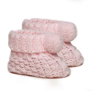 Starlight Knitted Pom Booties - Pink