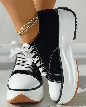 Stitch Detail Lace up Front Canvas Shoes