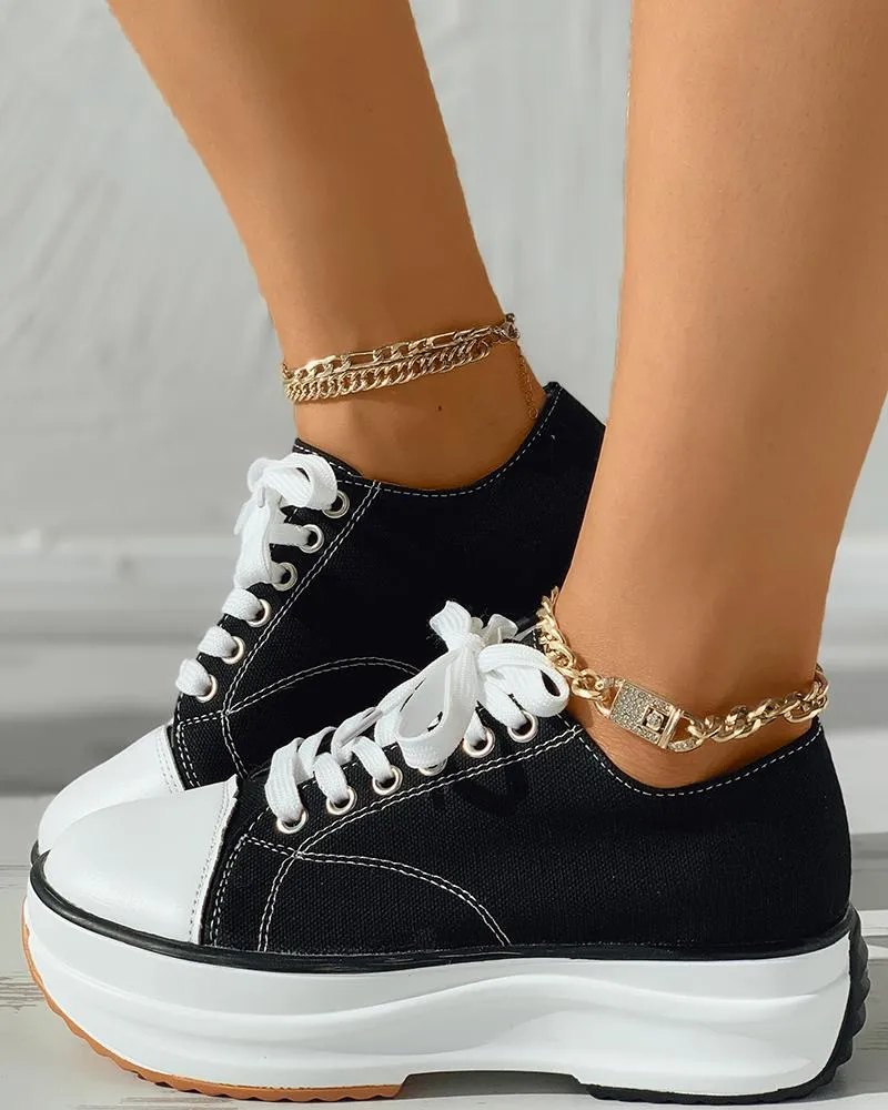 Stitch Detail Lace up Front Canvas Shoes