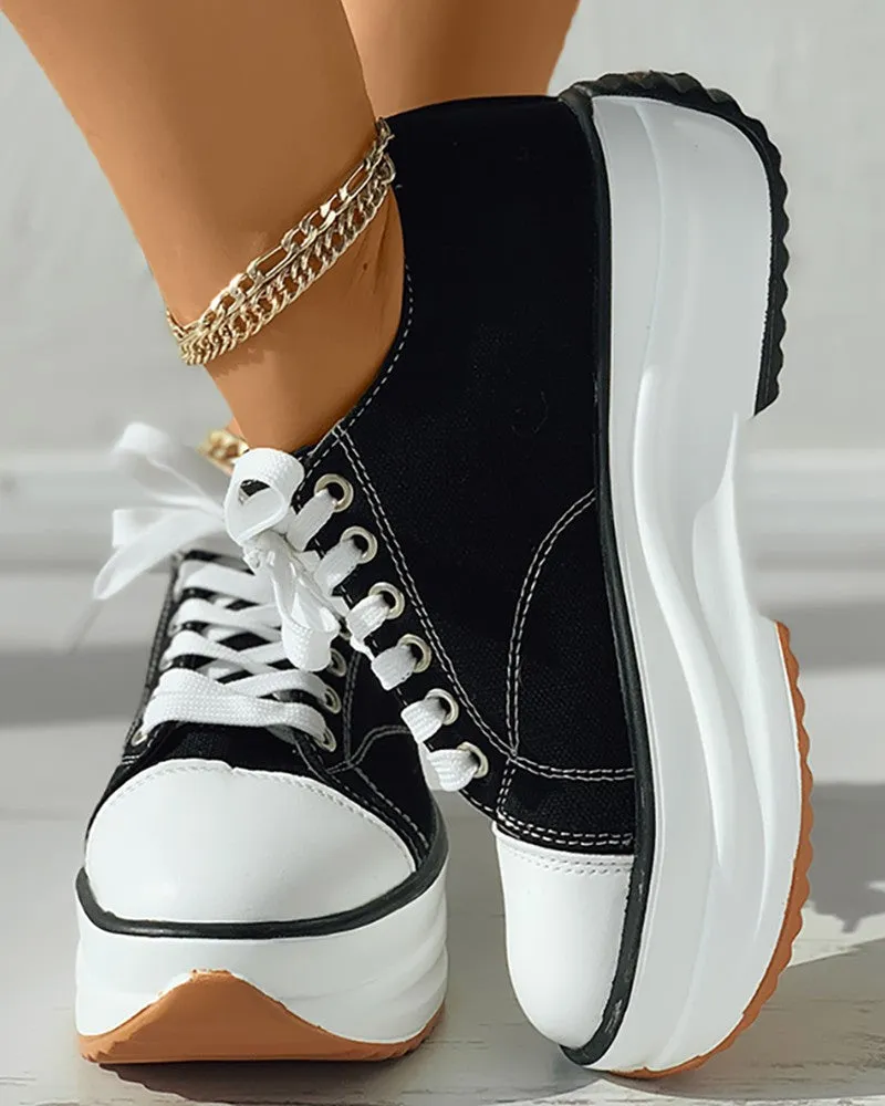 Stitch Detail Lace up Front Canvas Shoes