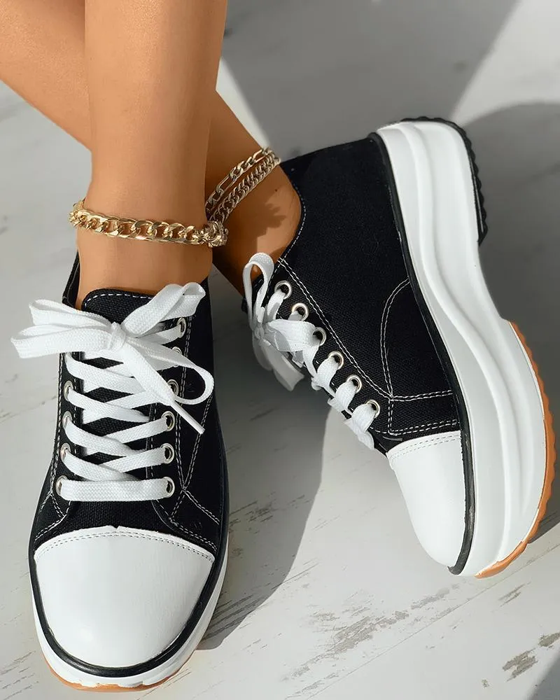 Stitch Detail Lace up Front Canvas Shoes