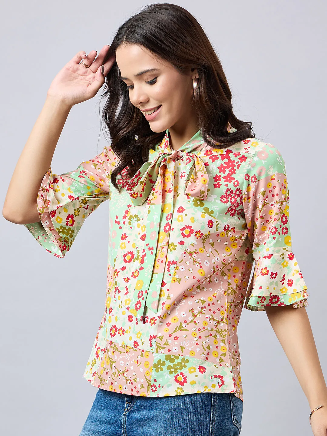 Style Quotient Women Multi color Floral Printed Polyester Top