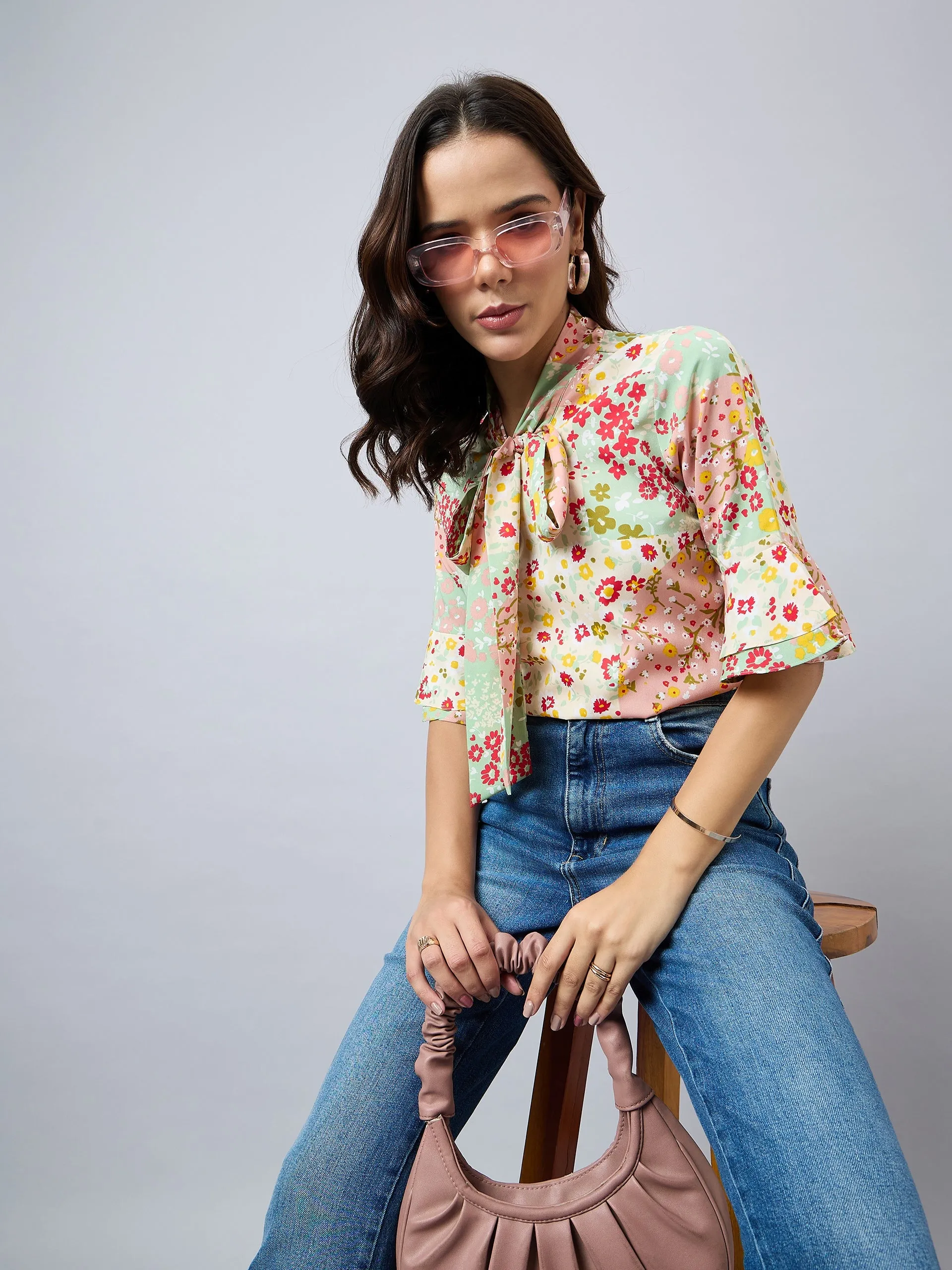 Style Quotient Women Multi color Floral Printed Polyester Top