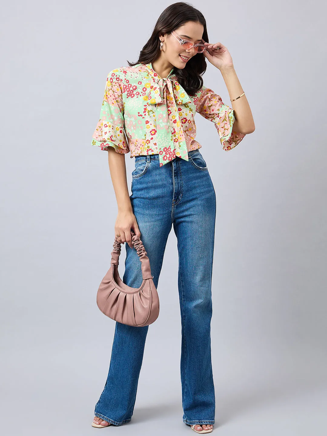 Style Quotient Women Multi color Floral Printed Polyester Top