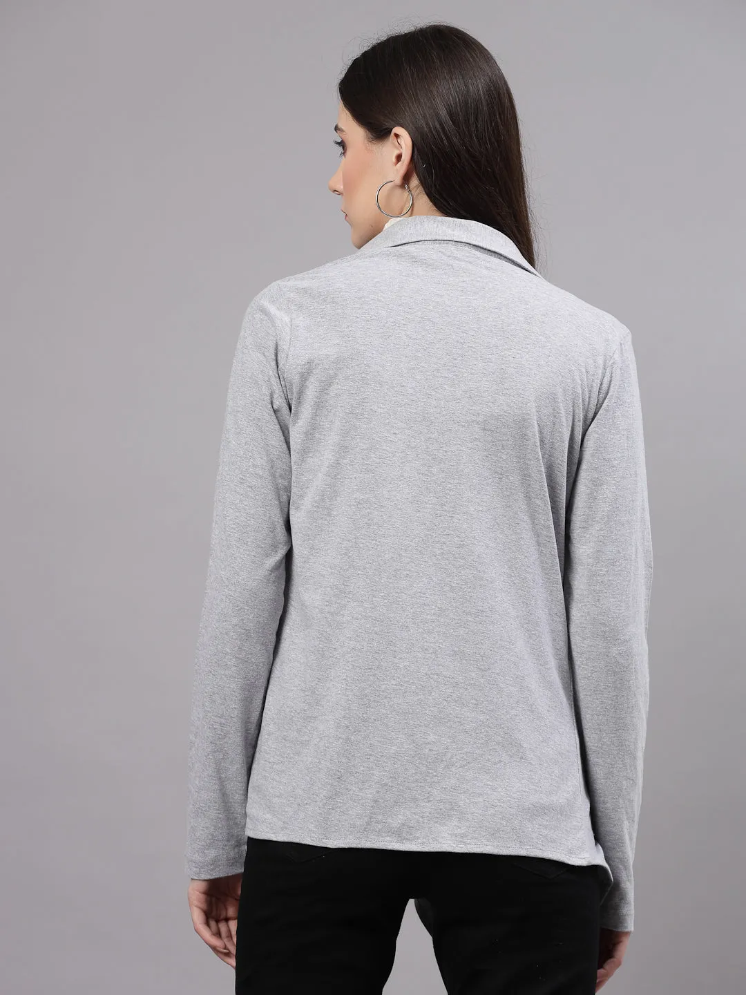 Style Quotient Women Solid Grey Melange Waterfall Shrug
