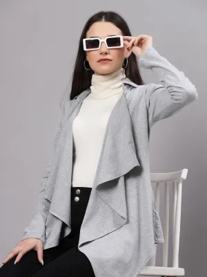 Style Quotient Women Solid Grey Melange Waterfall Shrug