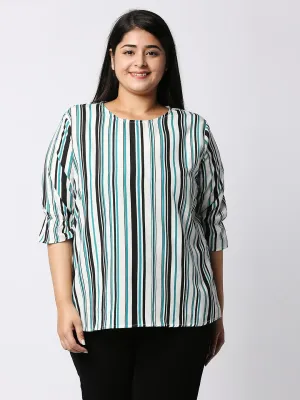 Style Quotient Women White and Multi Striped Polycrepe Regular Smart Casual Top