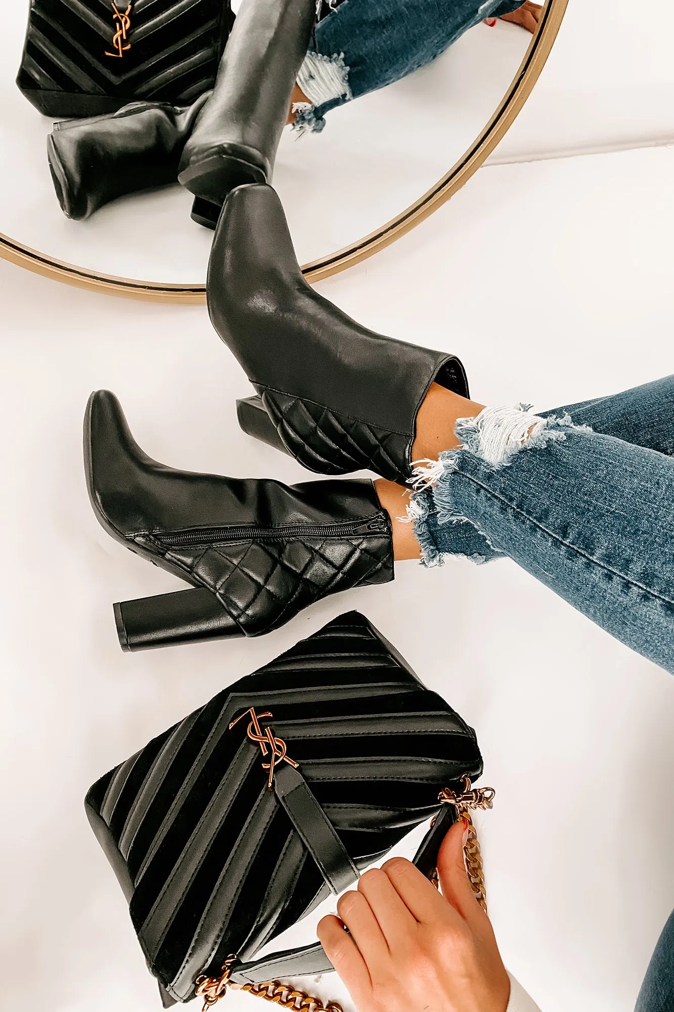 Subtle Steps Quilted Faux Leather Booties (Black)