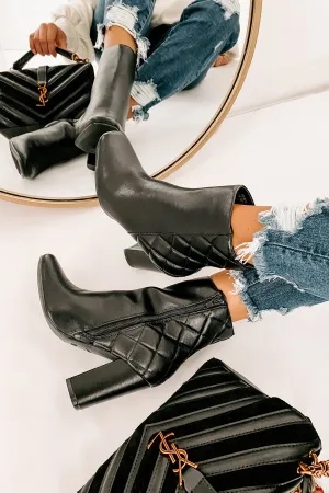 Subtle Steps Quilted Faux Leather Booties (Black)