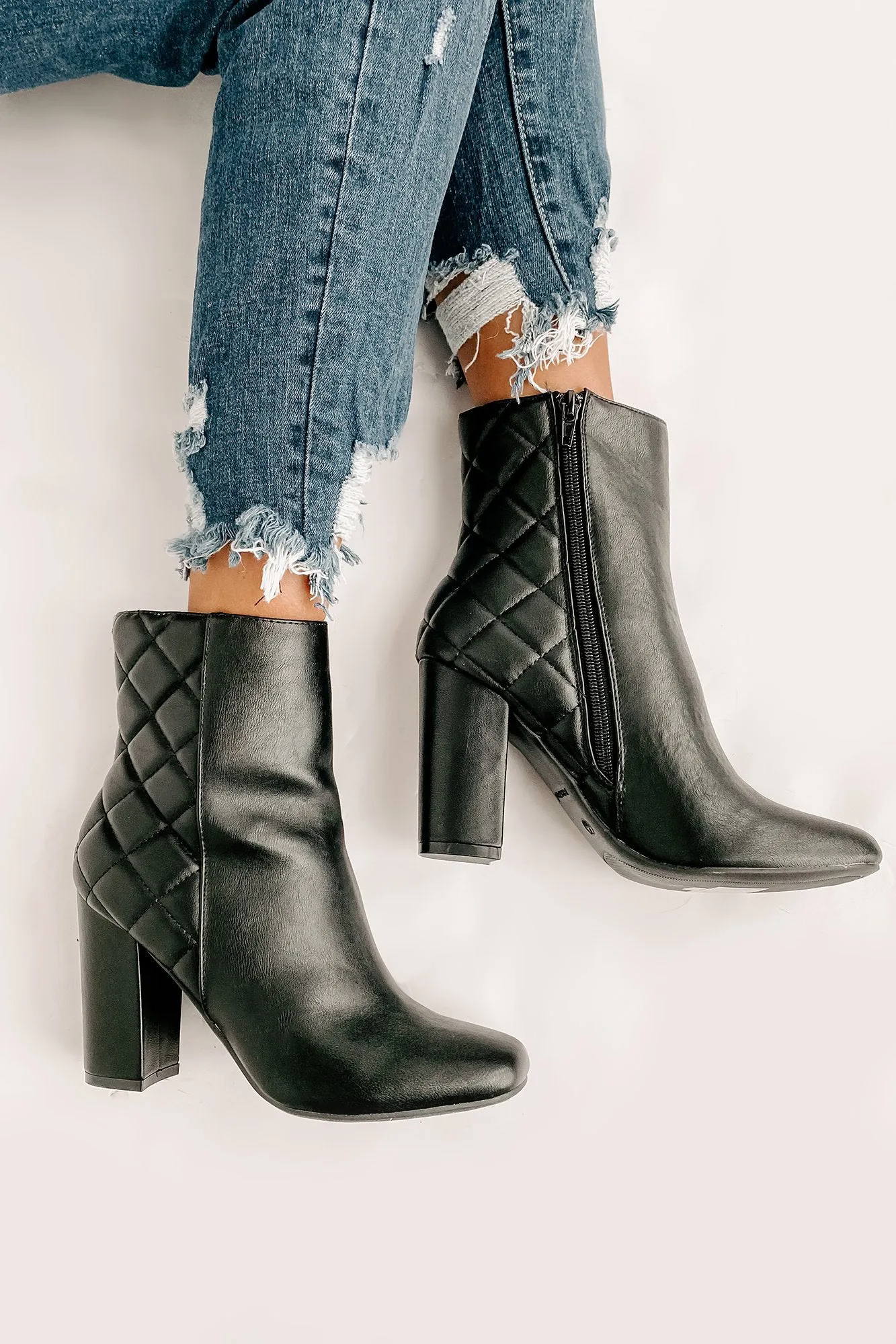 Subtle Steps Quilted Faux Leather Booties (Black)