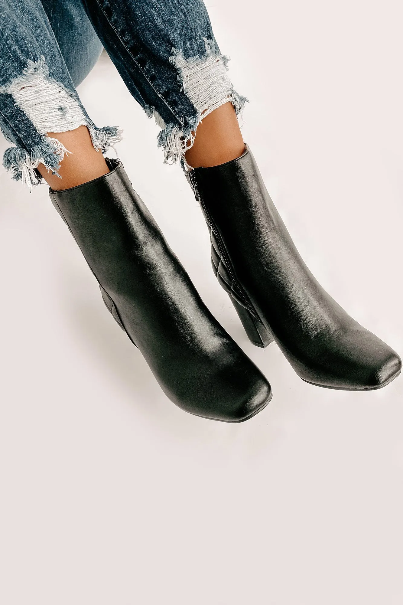 Subtle Steps Quilted Faux Leather Booties (Black)