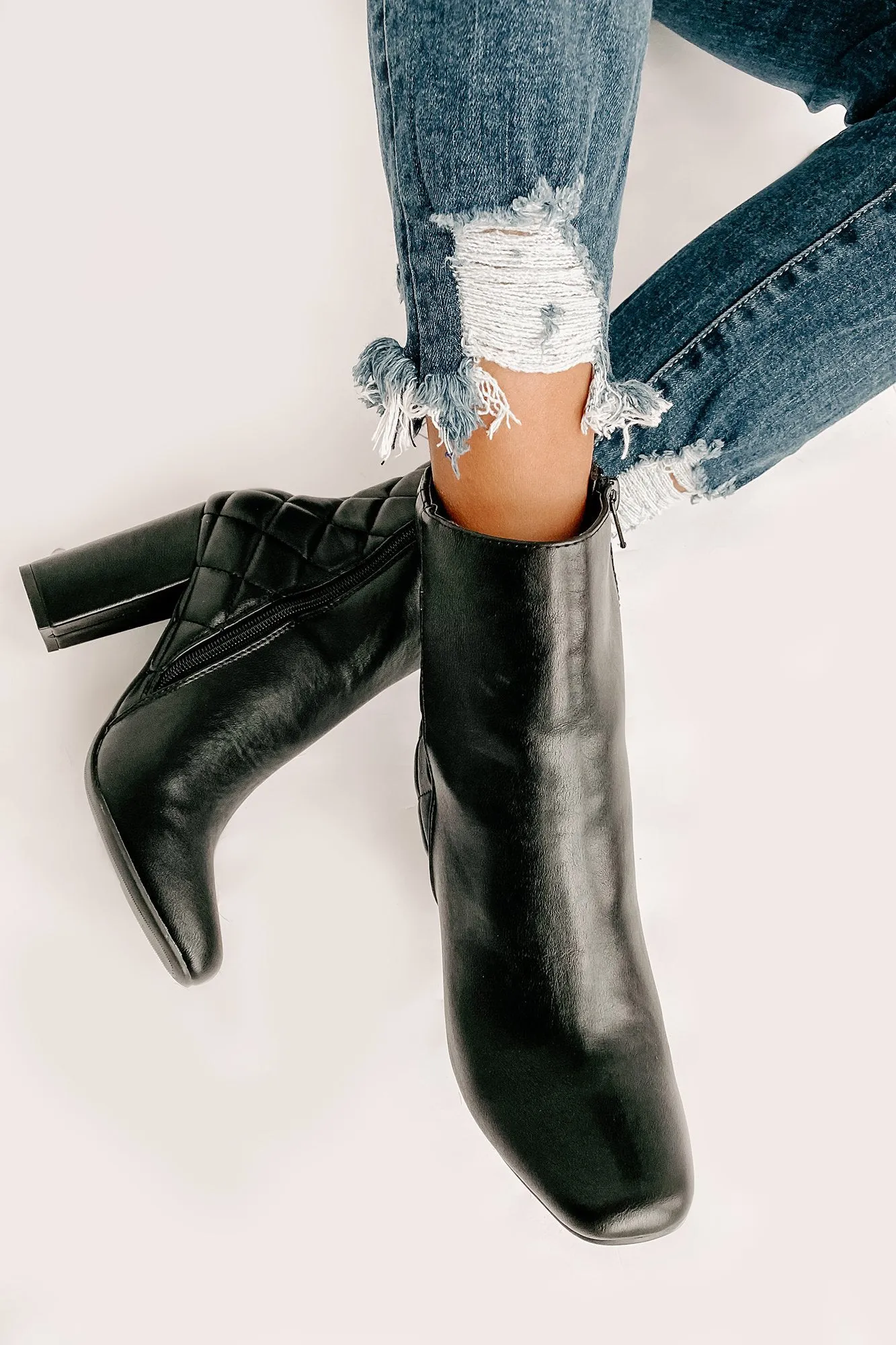 Subtle Steps Quilted Faux Leather Booties (Black)