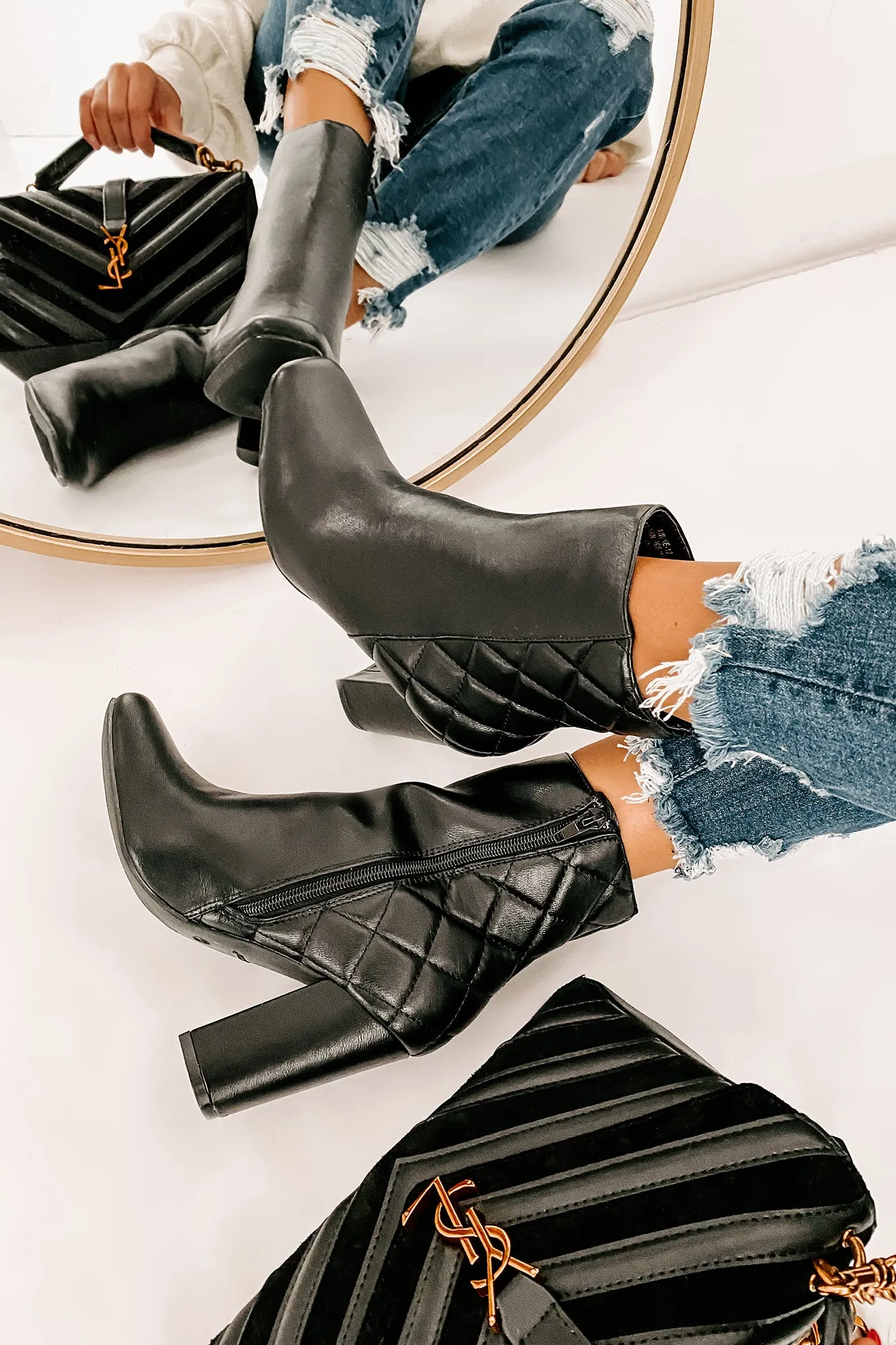 Subtle Steps Quilted Faux Leather Booties (Black)