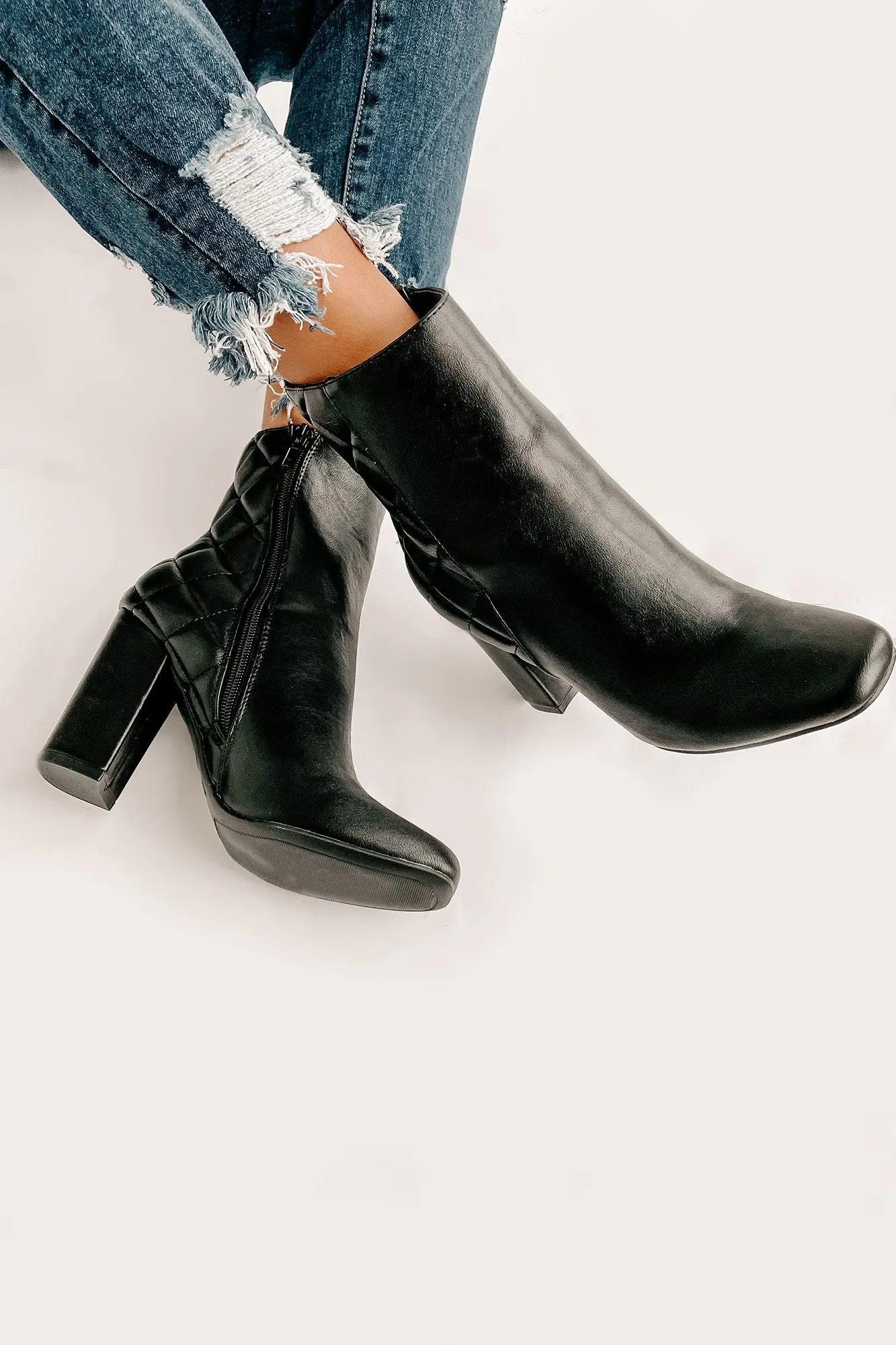 Subtle Steps Quilted Faux Leather Booties (Black)