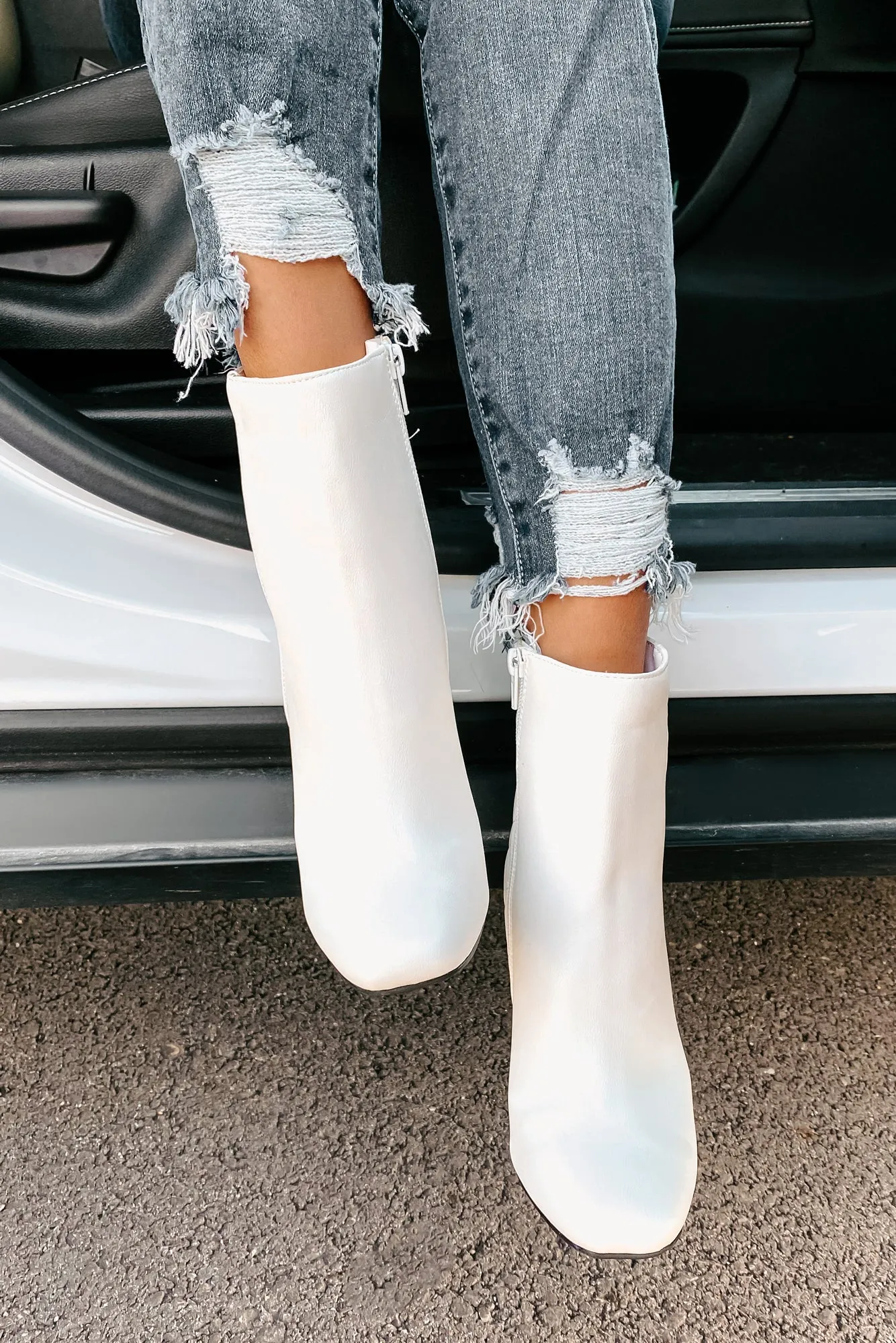 Subtle Steps Quilted Faux Leather Booties (White)