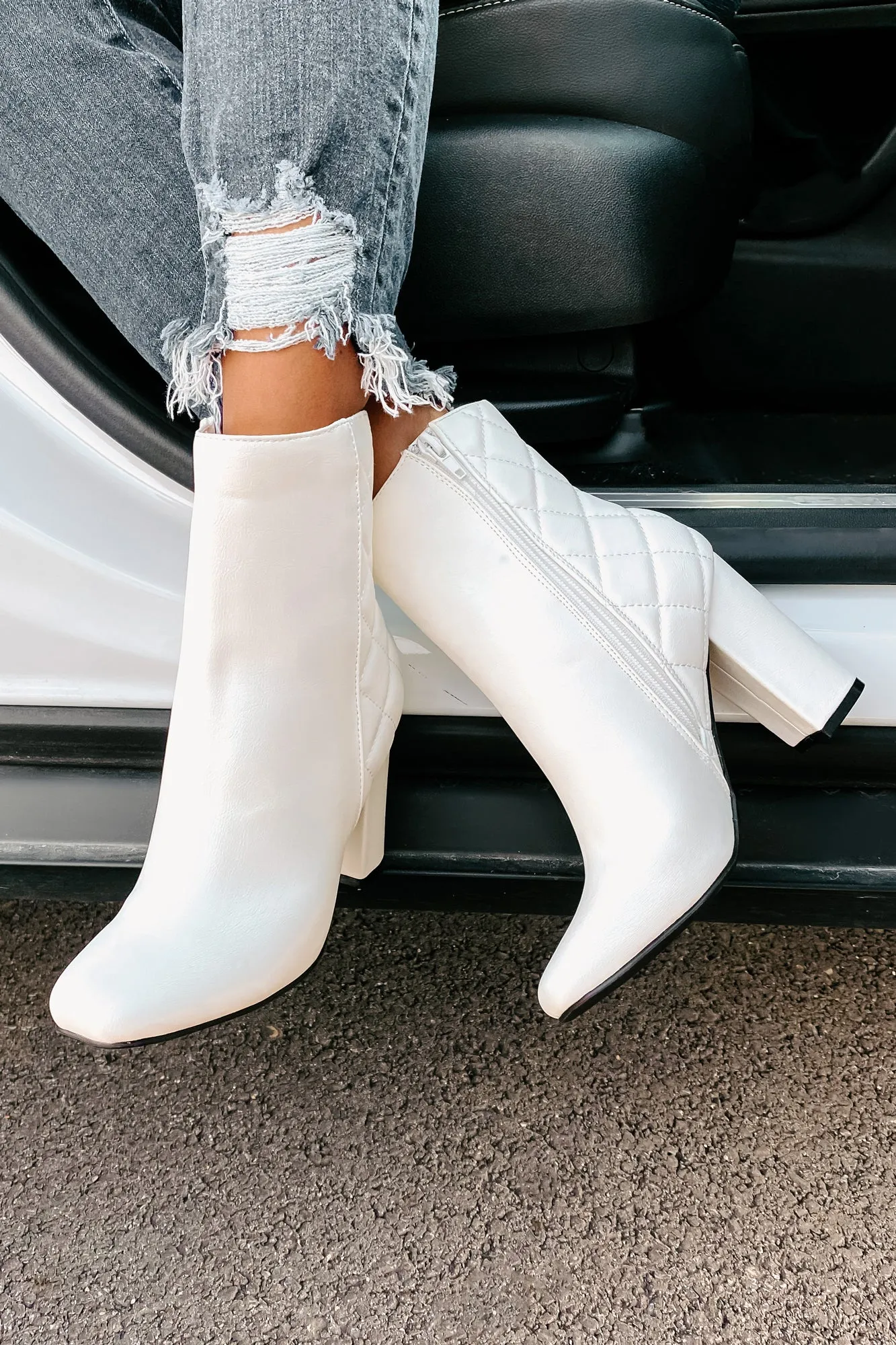 Subtle Steps Quilted Faux Leather Booties (White)
