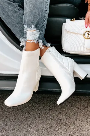 Subtle Steps Quilted Faux Leather Booties (White)
