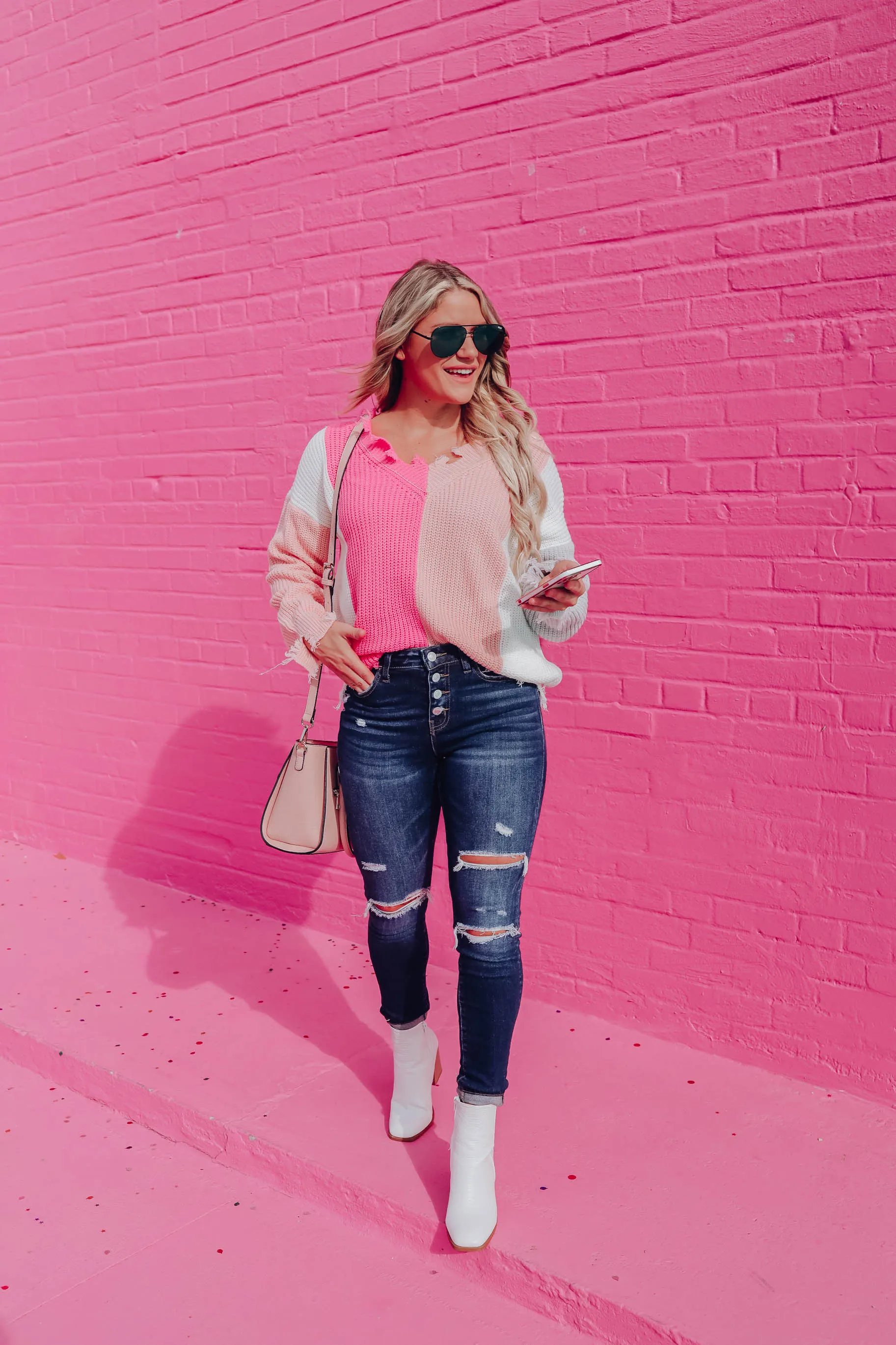 Sweetness Color Block Sweater - Fuchsia