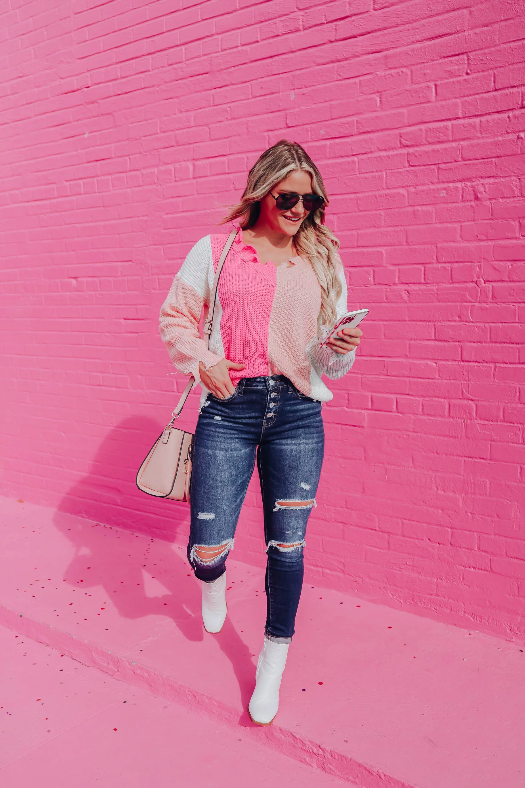 Sweetness Color Block Sweater - Fuchsia