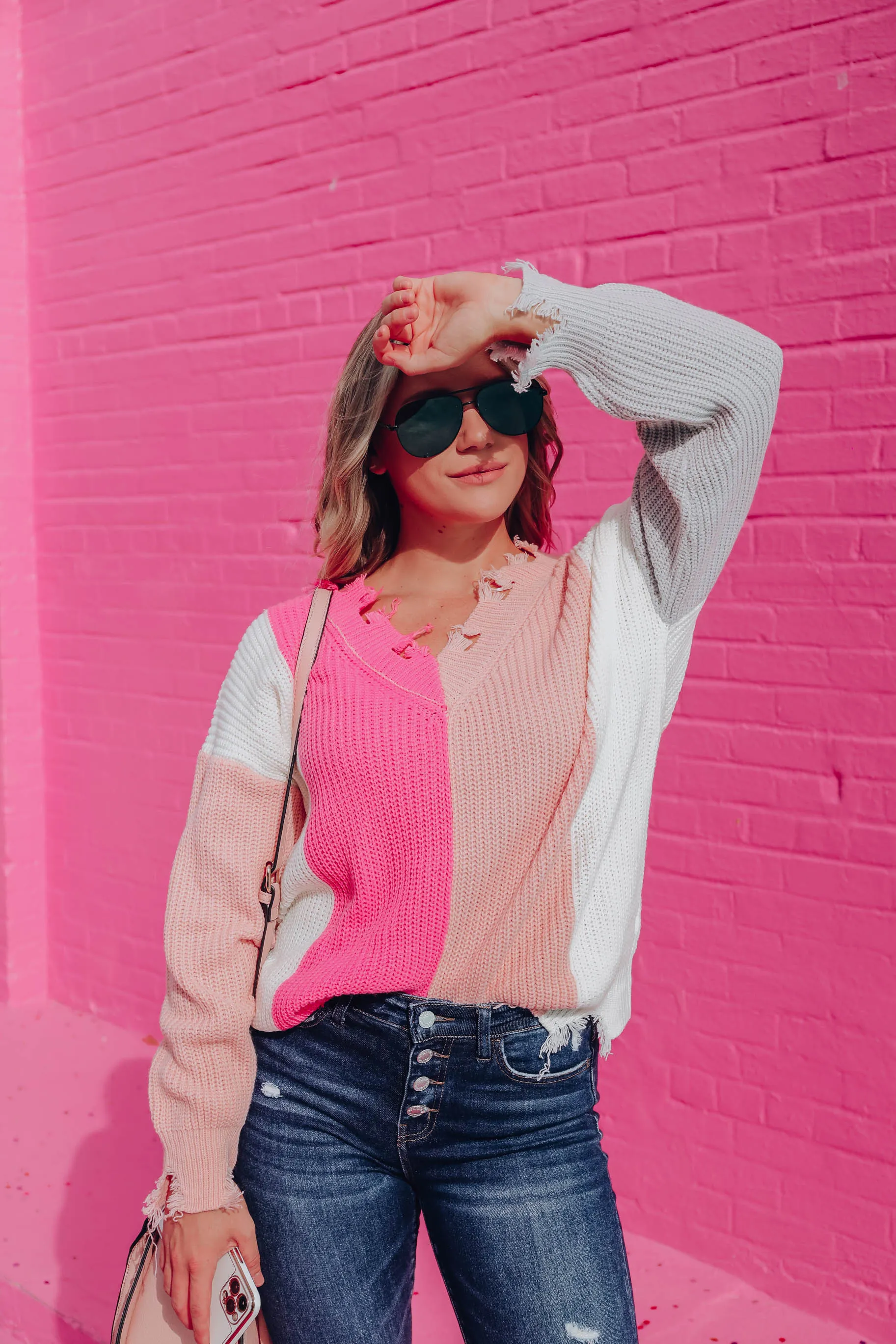 Sweetness Color Block Sweater - Fuchsia