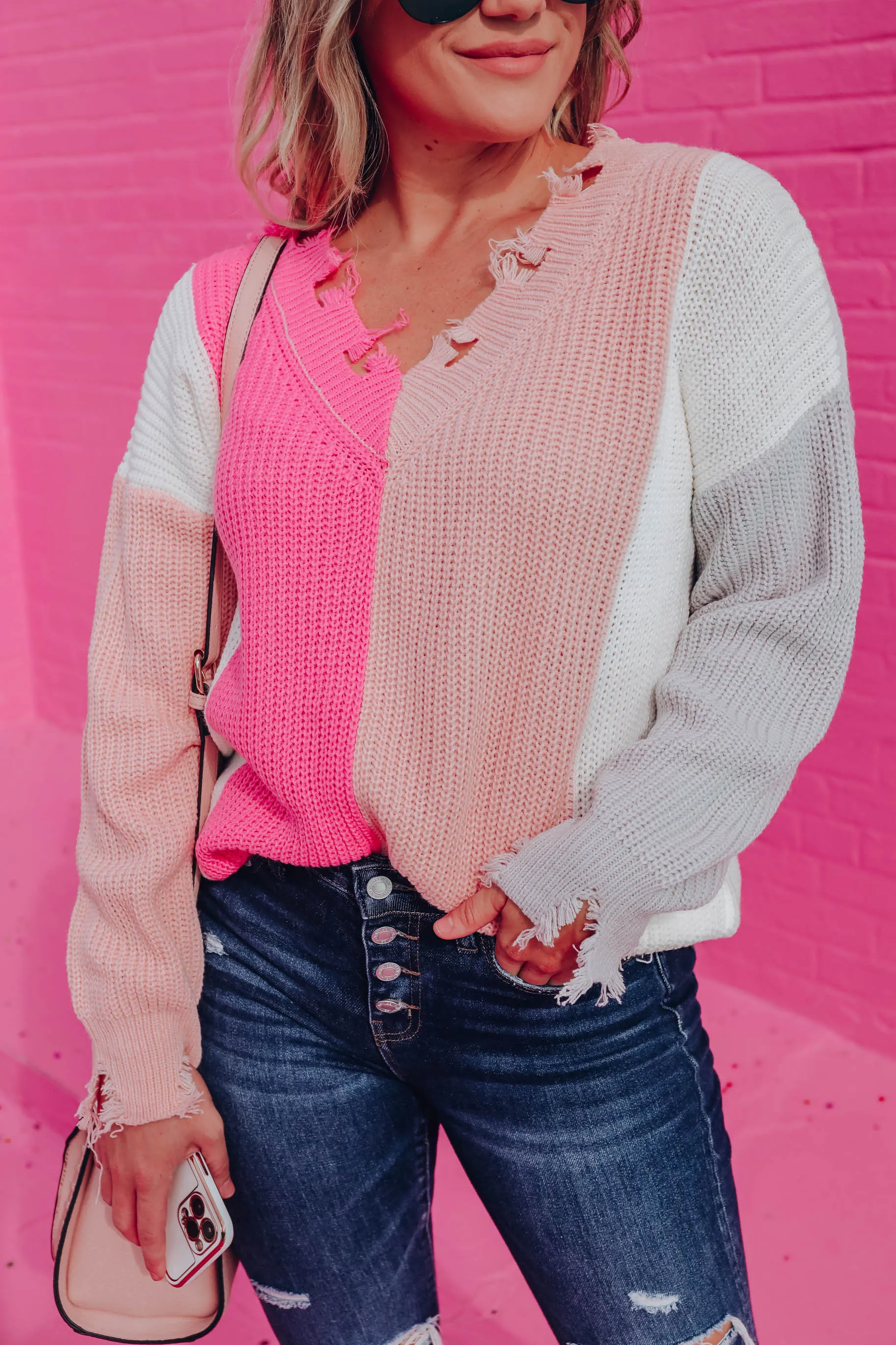 Sweetness Color Block Sweater - Fuchsia