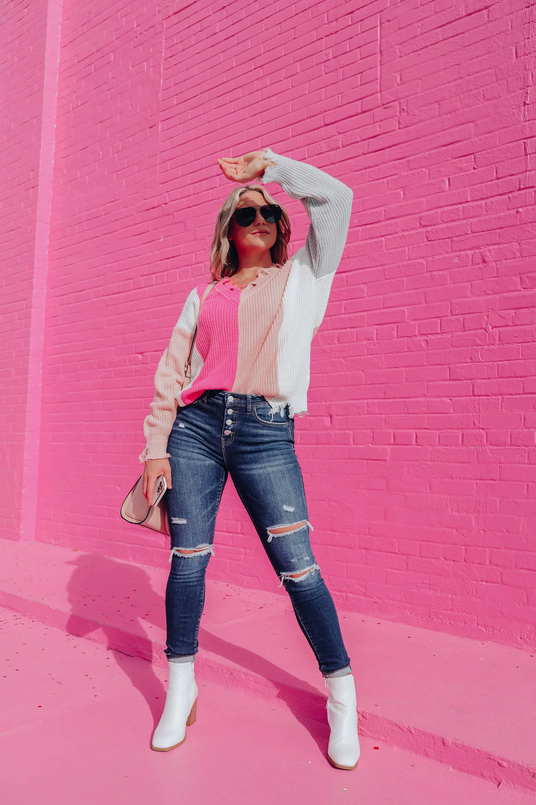 Sweetness Color Block Sweater - Fuchsia