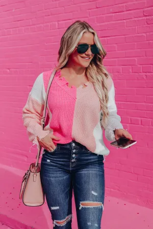 Sweetness Color Block Sweater - Fuchsia