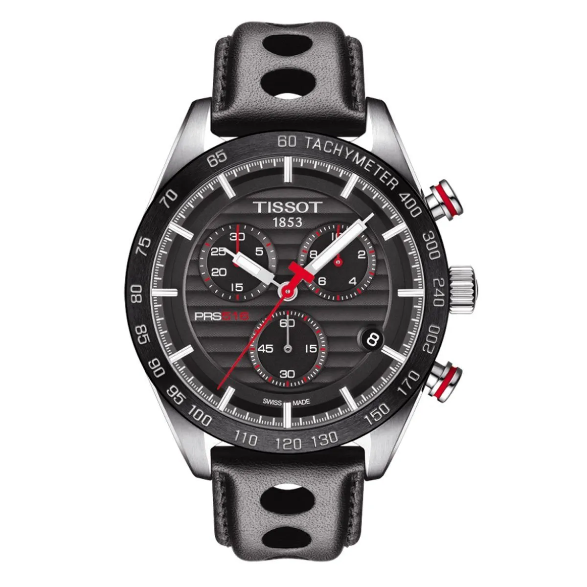 TISSOT PRS 516 CHRONO BLACK 20MM LEATHER BAND