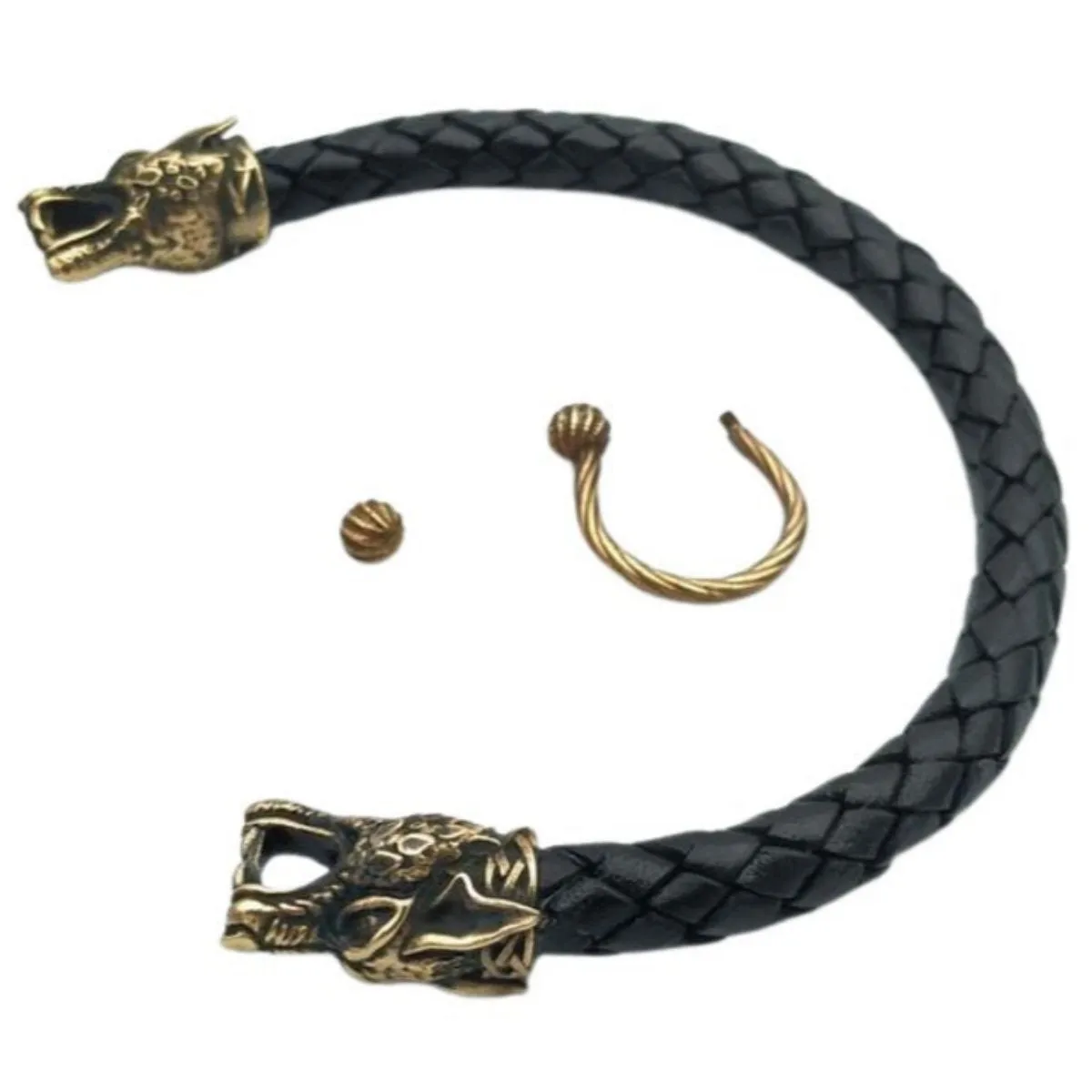 Viking wolf leather bracelet