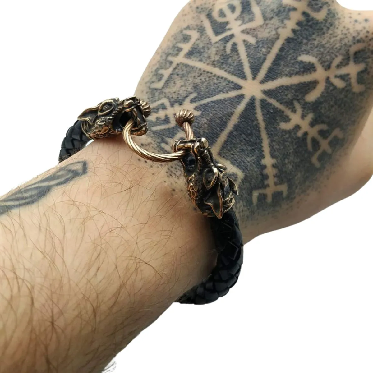Viking wolf leather bracelet