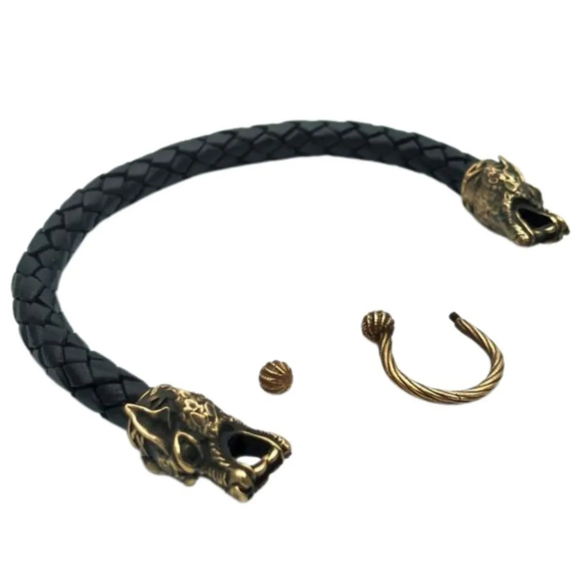 Viking wolf leather bracelet
