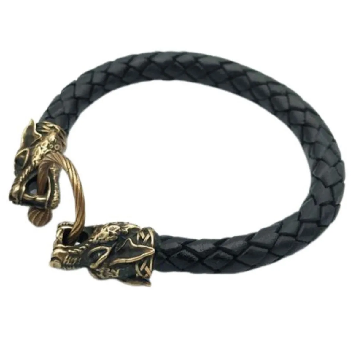 Viking wolf leather bracelet