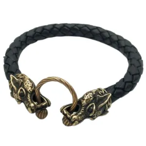 Viking wolf leather bracelet
