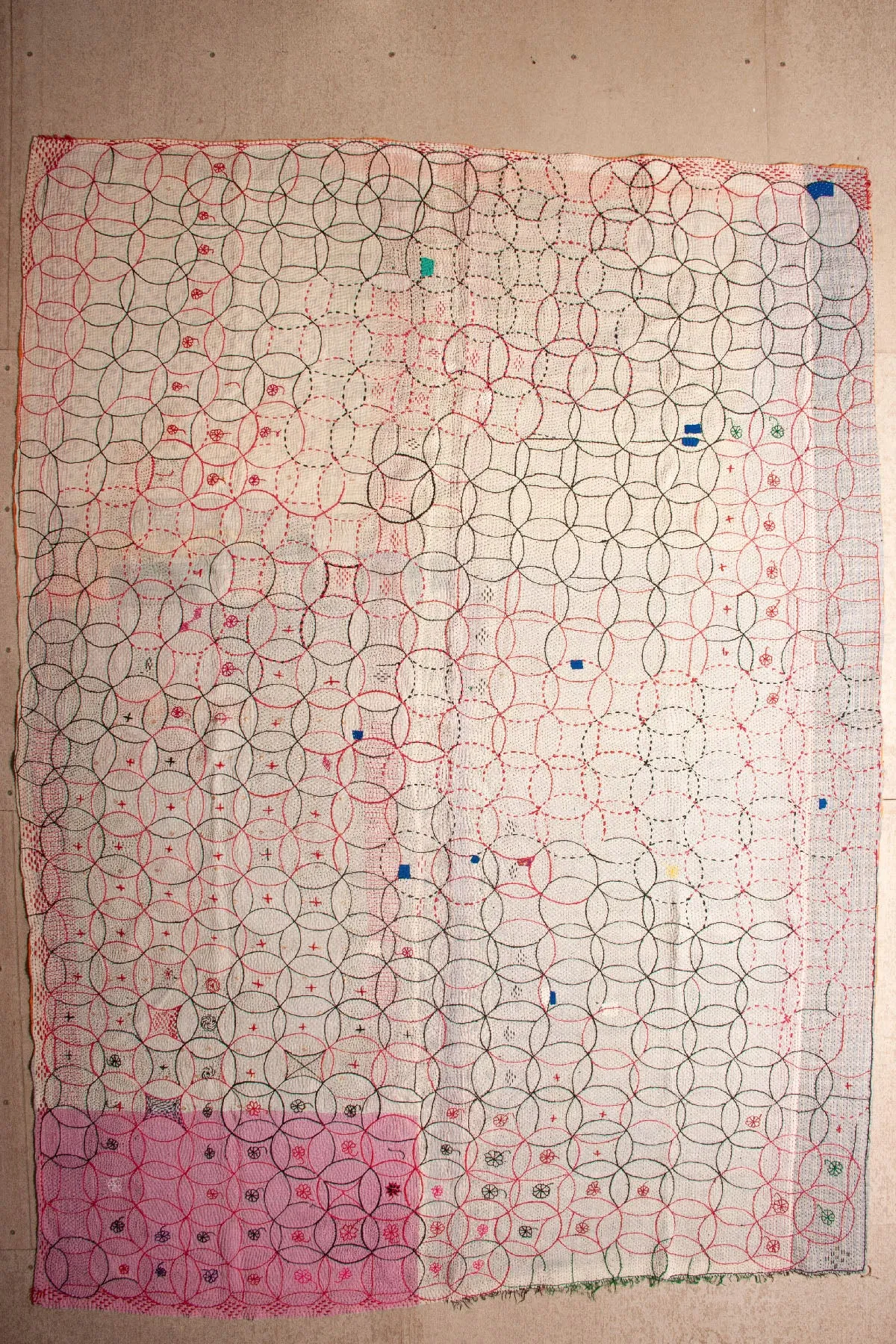 Vintage Dowry Kantha Blanket, #55 - 90"x67"