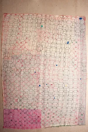 Vintage Dowry Kantha Blanket, #55 - 90"x67"