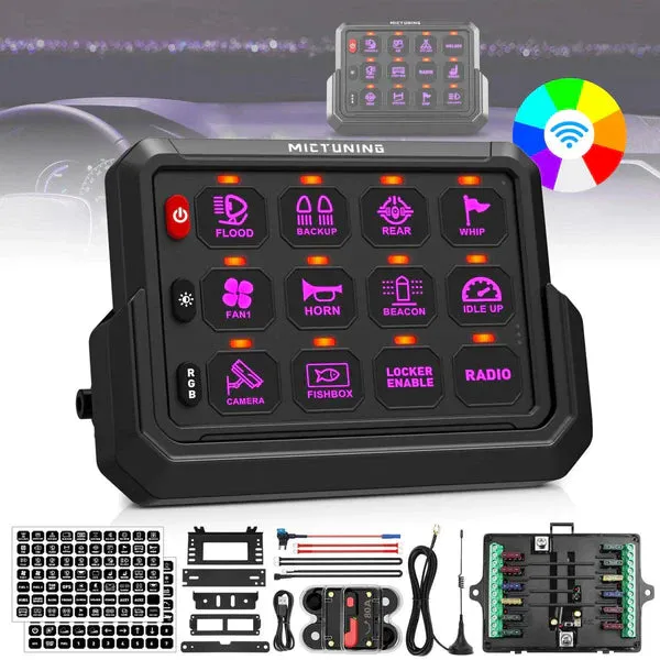 Wireless Cordless 12 Gang RGB Switch Panel P1s-AC, Adjustable RGB Colors Brightness, Multifunction Switch