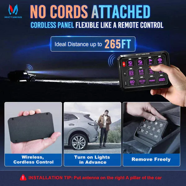 Wireless Cordless 12 Gang RGB Switch Panel P1s-AC, Adjustable RGB Colors Brightness, Multifunction Switch