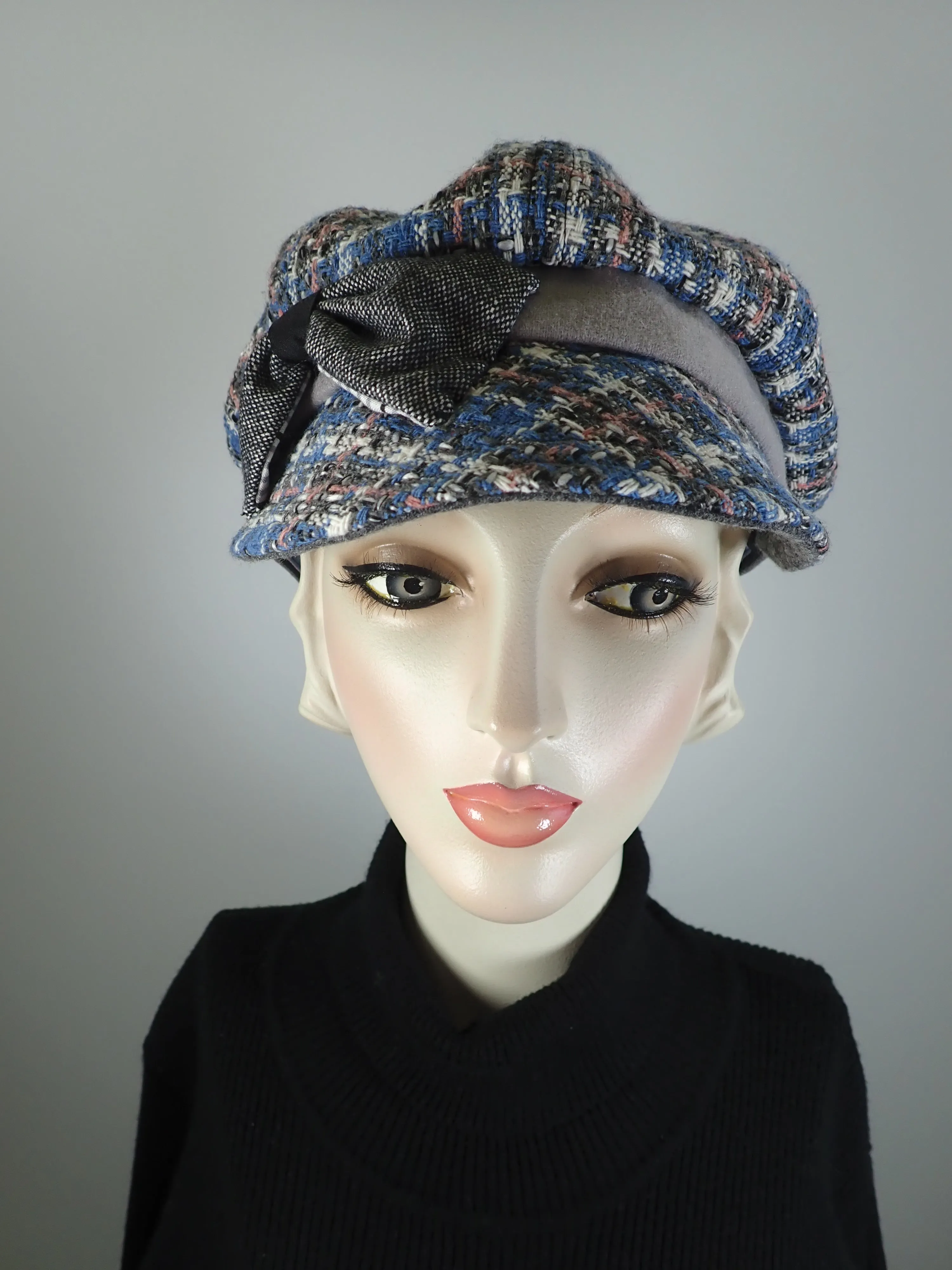 Womens Blue pink plaid Hat. Soft Newsboy Hat. Slouchy Newsboy Cap. Ladies Winter Hat. Sustainable fashion hat. Striking Eco friendly hat.