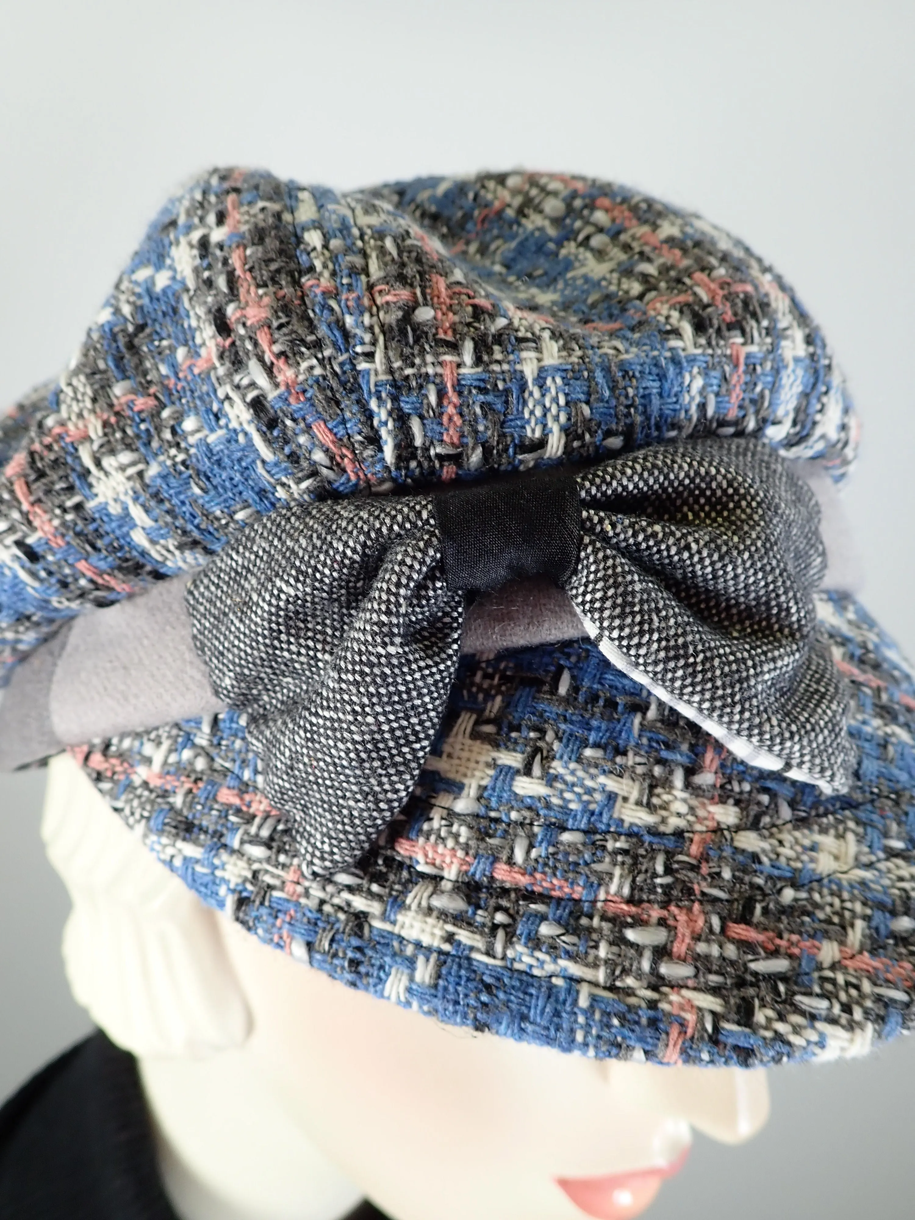 Womens Blue pink plaid Hat. Soft Newsboy Hat. Slouchy Newsboy Cap. Ladies Winter Hat. Sustainable fashion hat. Striking Eco friendly hat.