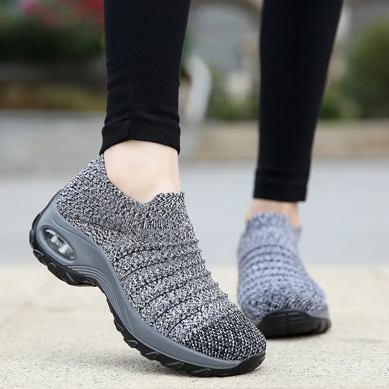 Women’s Comfortable Air Cushion Slip On Knit Sneakers | Perfect for All Seasons