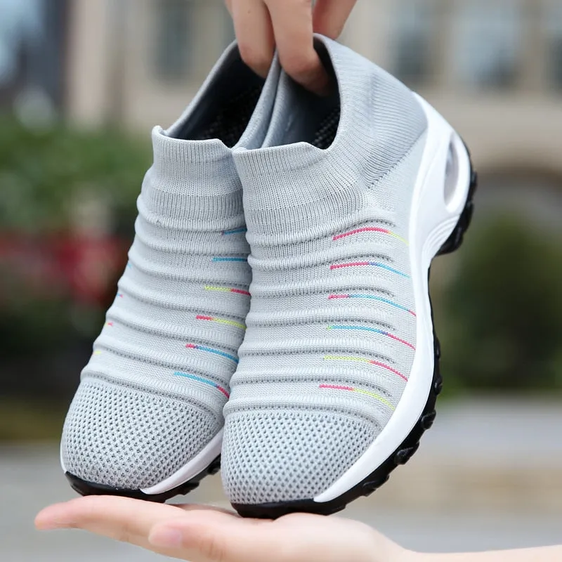 Women’s Comfortable Air Cushion Slip On Knit Sneakers | Perfect for All Seasons