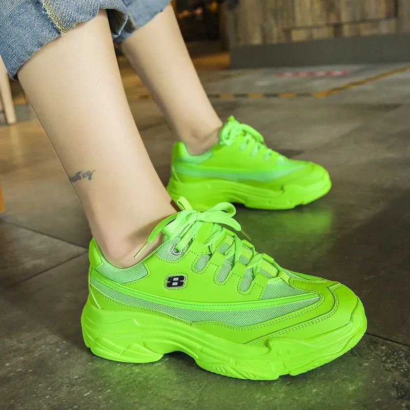 Women’s Elegant Neon Color Platform Sneakers with Number Print | Perfect for All Seasons