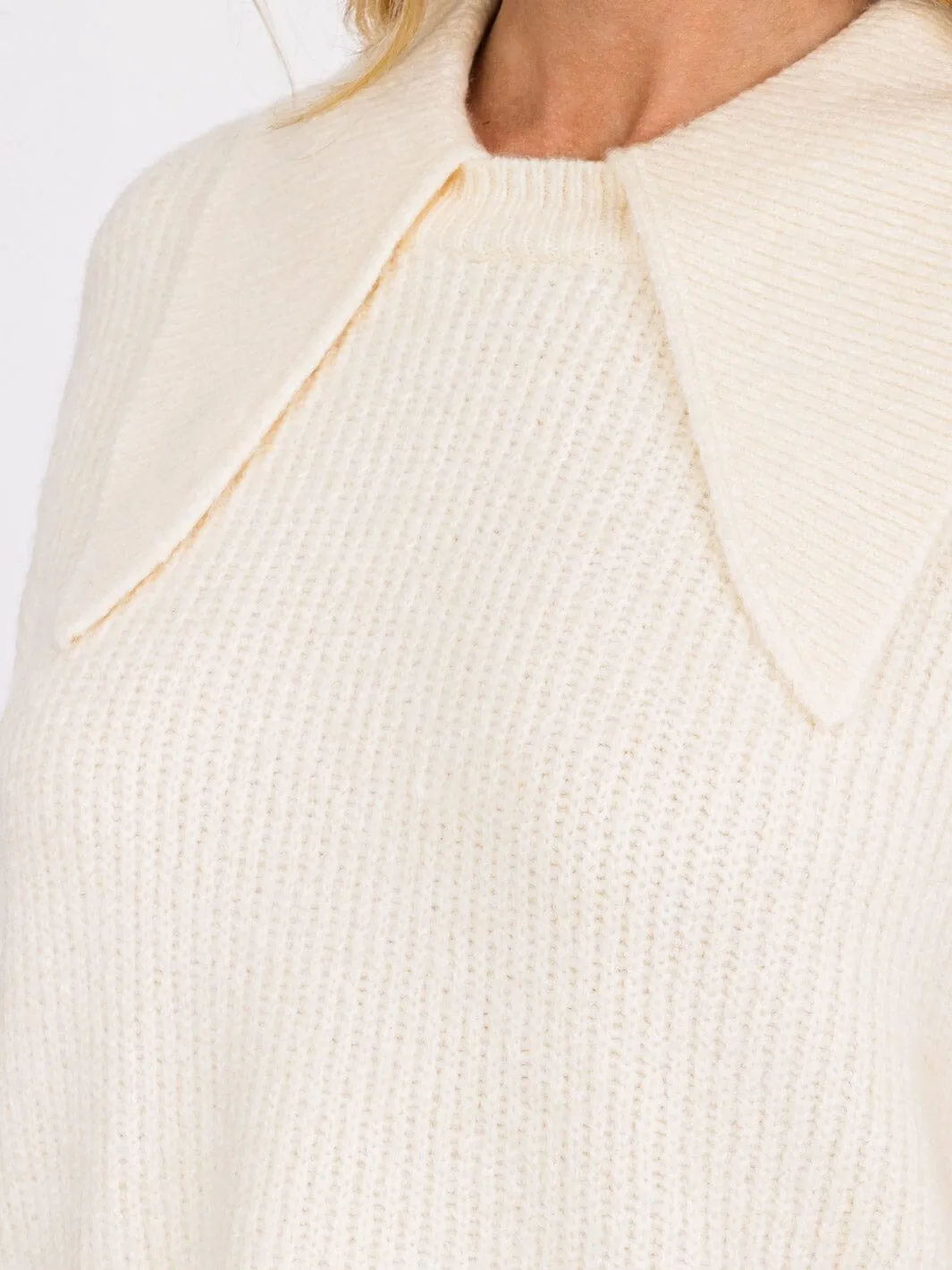 WOMEN'S LONG SLEEVE COLLAR HIGH-LOW PULLOVER SWEATER