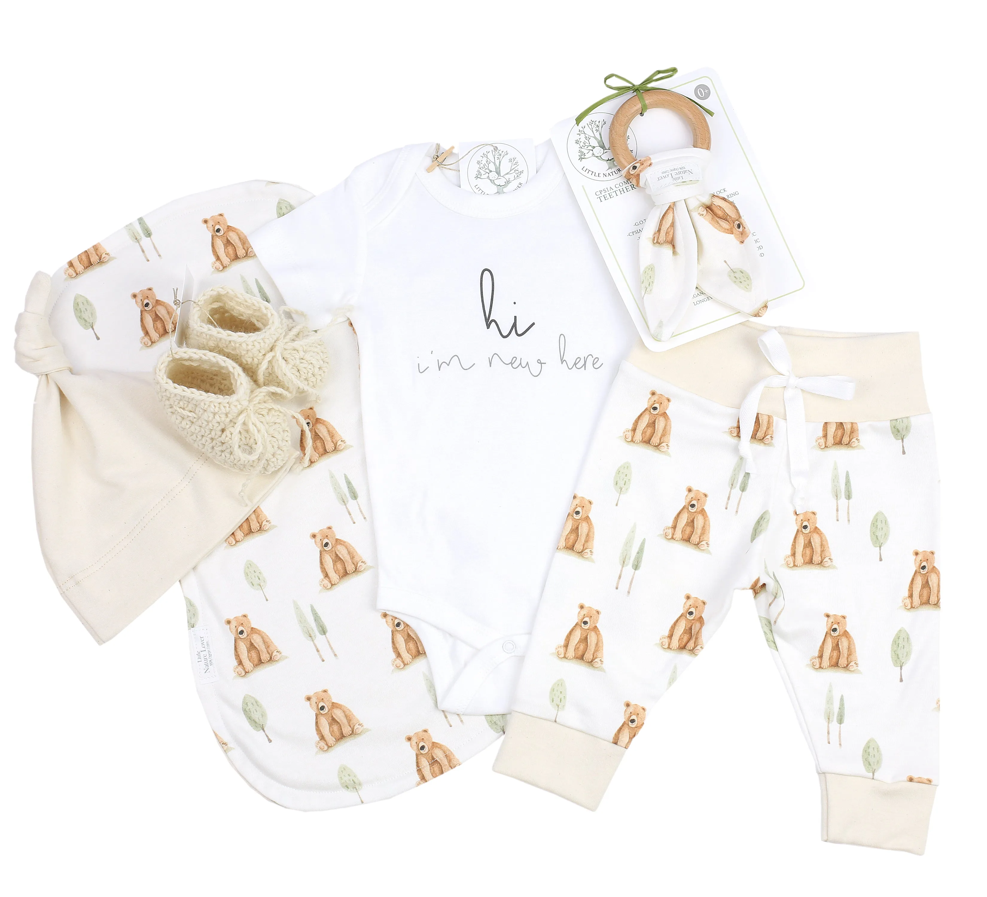 Woodland Bear | Organic Baby Gift Basket 7pcs | Gender Neutral