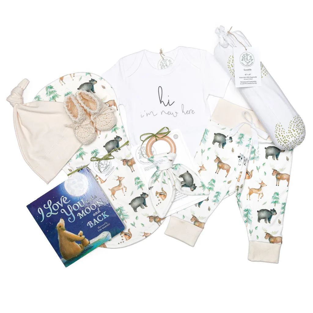 Woodland Friends | Organic Baby Gift Basket 9pcs | Gender Neutral