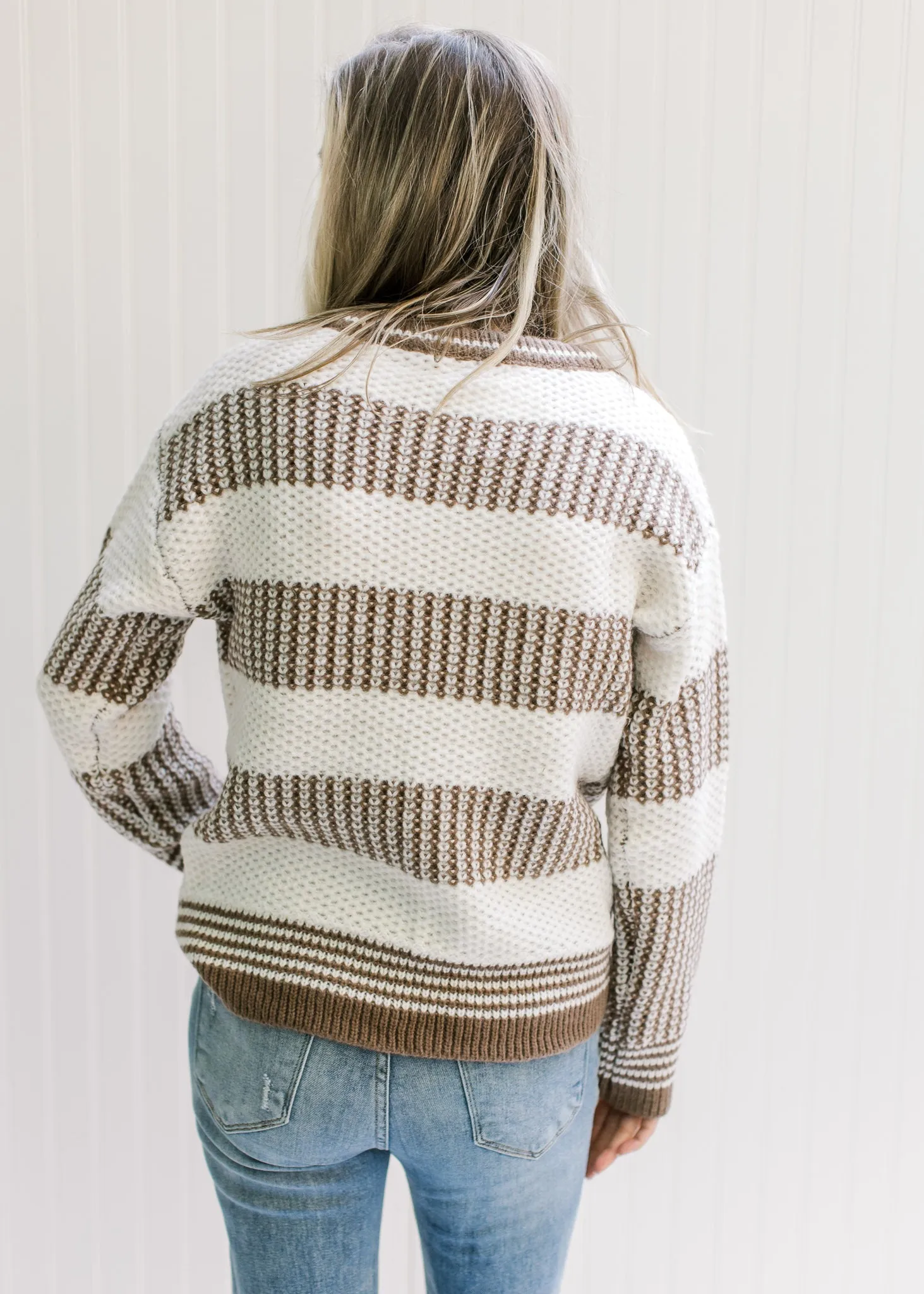 X Mocha and White Textured Sweater