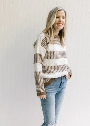 X Mocha and White Textured Sweater