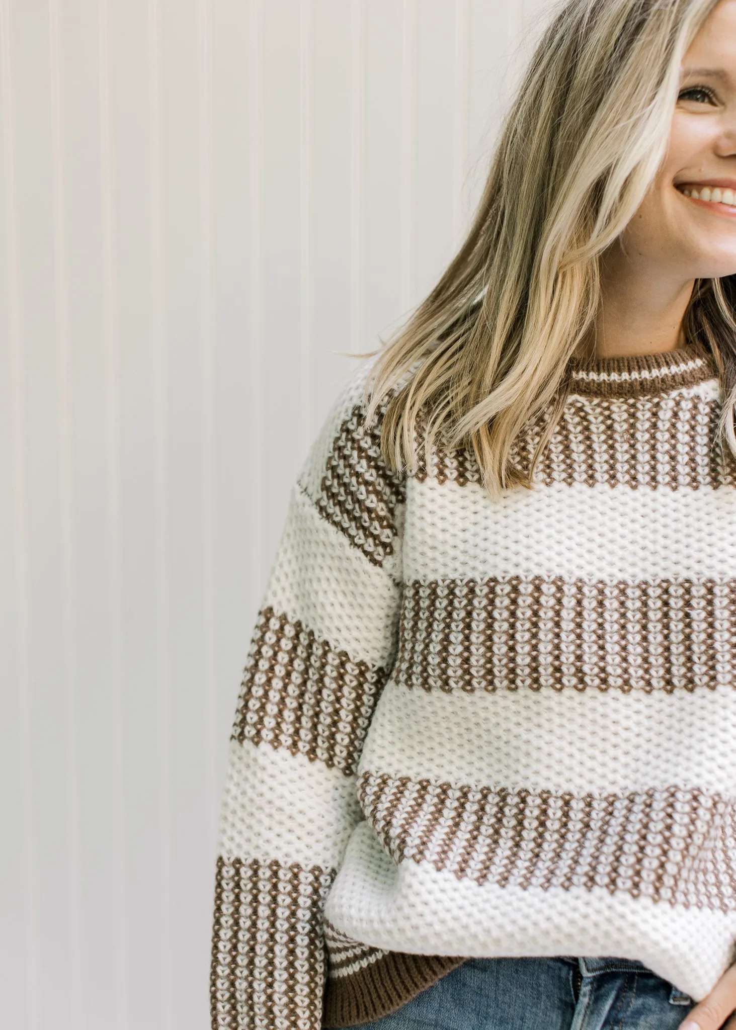 X Mocha and White Textured Sweater
