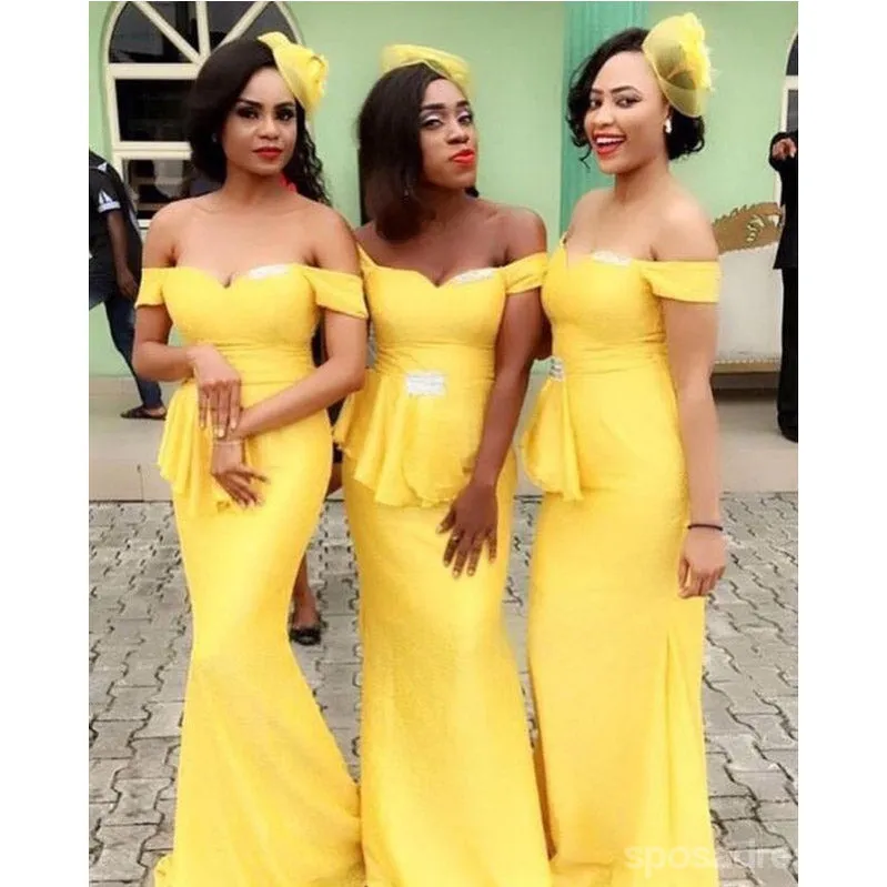 Yellow Mermaid Off Shoulder Cheap Long Bridesmaid Dresses Online,WG1413